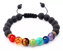 Pulsera Ajustable 7 Chakras Piedras Volcánicas Buena Energía