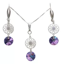 Conjunto Colgante, Aros Cristal De Swarovski® Mandalas Plata