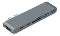 Hub Usb Tipo C 7 En 1 Aluminio Thunderbolt 3 Hdmi 4k Sd Usb3