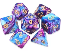 Dados Rpg Poliedricos Com Sete - Roxo Com Azul C/ N° Dourado