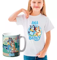 Remera Bluey - Combo Con Taza Personalizada Con Nombre