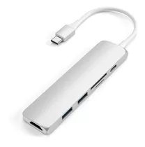 Hub Adaptador Satechi A00208 Usb C Multipuertos Slim Usb 3.0  Hdmi 4k Msd V2 Silver