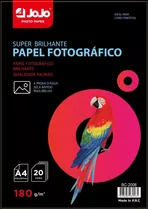 20 Folhas Papel Foto Glossy 180g A4 Brilho P/ Jato De Tinta 