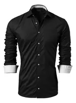 Camisa Social Manga Longa Masculina Lisa Slim Camiseta