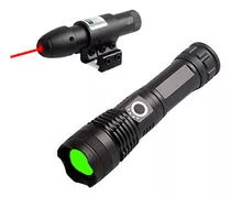 Linterna P50 Tactica Zoom Luz Verde Caza + Laser Mira Rojo 