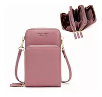 Bolsa Feminina Carteira Porta Celular Transversal Tiracolo Cor Rosa-escuro