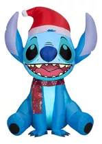 Inflable De Navidad Stitch Gorro Navideño 1.37 M Con Luz *sk Color Azul