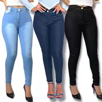 Kit 3 Calça Feminina Jeans Com Lycra Cintura Alta Tecnologia