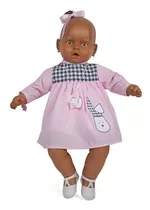 Boneca Meu Bebê Negra Vestido Rosa E Xadrez Estrela 