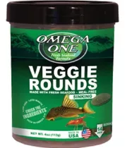 Omega One Veggie Rounds Sinking 113g Alimento Peces Gambas Herbívoro Caracoles Pastilla 14mm A Base De Salmón Algas Marinas Frescas Espirulina