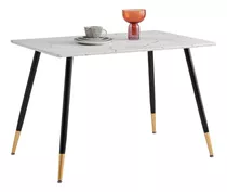 Mesa De Comedor Marble Estilo Eames Rectangular Color De La Tapa Blanco Color De Las Patas Negro