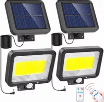 Lámpara Solar Exterior Pared Sensor 2pc 100led 3modos+remoto Color Negro