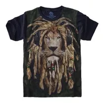 Camiseta Plus Size Unissex Dread Lion Reggae Preta Algodão
