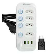 Tomada Elétrica 4 Entradas Br E 4 Usb - 2500w 10a Botão Led