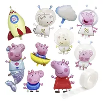 Set Globos Metal Peppa Pig X10 Pcs Cumple +cinta N11- El Rey