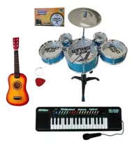 Kit Infantil Mini Bateria 5 Tambor + Piano 32 Teclas +violão