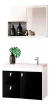 Mueble Para Baño Luna Color Blanco/negro Con Bacha En Marmolina Y Espejo Premium 15mm
