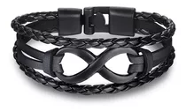 Pulsera Hombre Infinito Cuero Negro Metal Fashion Chic Moda