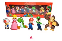 Set De 6 Figuras Mario Bros 8 Cm En Caja De Colección 