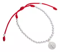 Pulsera De Hilo Bolitas Dije San Benito Plata 925 Comunión