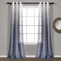 Navy Ombre Striped Grommet Sheer Window Curtain Panel P...