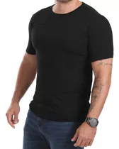 Camisa Slim Fit Básica Gola Redonda Elastano Manga Curta