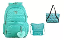 Kit Capricho Love Verde-água Mochila + Lancheira + Bolsa