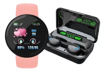 Auriculares Inalámbricos F9 + Smartwatch Reloj D18 Rosa