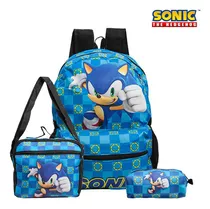 Mochila Escolar Sonic Sega Colors Costa Kit Lancheira+estojo