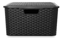 Canasto Cajón Organizador Rattan Plástico Premium Grande Xl Color Negro / Full Black