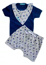 Conjunto Para Bebe Menino Com Babador E Bermuda