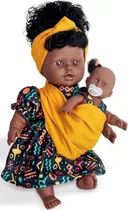 Boneca Ayana Mãe E Filha Negra Africana 40cm Vinil + Brinde