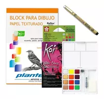 Kit Set 12 Acuarelas Metal Sakura Koi Microfibras Micron Blo