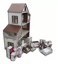 Casa  Bonecas Branco/crú + 23 Móveis+ 1 Barbie 12cm