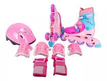 Patins Roller Infantil Triline 3 Rodas Menina + Kit Proteção