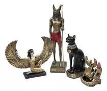 Conjunto Estátua Egito Isis Anubis Bastet Incensário Cascata