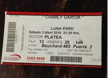 Charly García Entrada Recital Luna Park  3 De Abril 2010