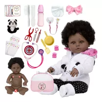 Boneca Tipo Reborn Recém Nascida Negra Princesa Pandinha