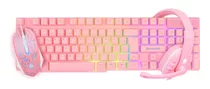 Combo Kit Starter Gamer (teclado+mouse+headset) Eg-53 Rosa