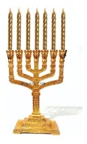 Menorah Candelabro Judaico 12 Tribos Dourado + Velas