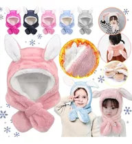 Gorro Cuello Peluche Abrigo Bufanda Kawaii Invierno Frio 