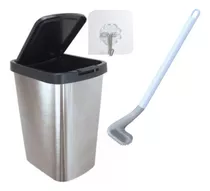 Kit Lixeira Inox 9 Litros + Escova Vaso Sanitário Banheiro