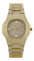 Reloj Strass Dorado Iced Diamante Simil Oro Trap Hip Hop N4
