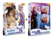 Kit Quebra Cabeça 200 + Jogo Memória Frozen Presente 6 Anos