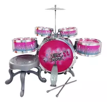 Bateria Musical Infantil 5 Tambores + 1 Prato C/ Banco