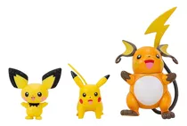 Conjunto Com 6 Bonecos Pokemon Pichu, Pikachu E Raichu Sunny
