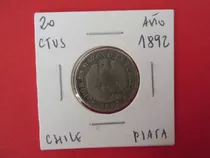 Moneda Chile- 20 Centavos- De Plata -año 1892 Escasa