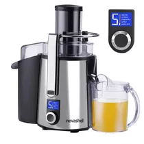 Extractor De Jugos Fuerte Superpotente 1400w Nevashel Modelo Ad-08 Para Frutas Y Verduras Automatico Con Vaso De 1 Lts Uso Profesional Hacer Jugos Naturales Con Display Para Control 5 Velocidades 110v