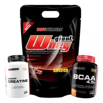 Kit Giant Whey Protein 2kg Refil + Creatina 300g + Bcaa 100g Sabor Baunilha