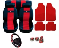 Kit Vermelho Capas Bancos Pedaleira Tapetes Volante Palio 97